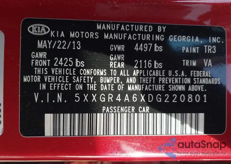 2013 Kia Optima Sx z USA, uszkodzony, nr VIN 5XXGR4A6XDG220801